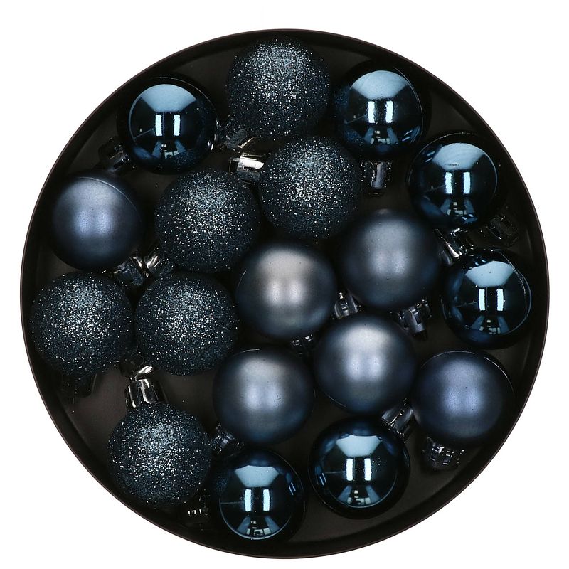 Foto van 18x stuks kerstballen blauw glans en mat kunststof 3 cm - kerstbal