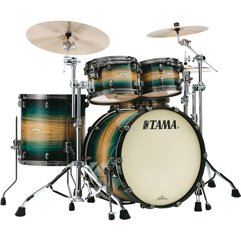 Foto van Tama me42tzus-lewb starclassic maple emerald pacific walnut burst 4d. shellset smoked black nickel hardware