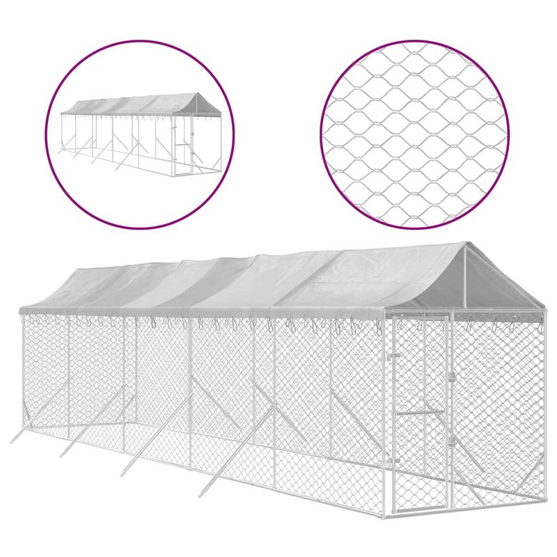 Foto van The living store hondenkennel - gegalvaniseerd staal - 2x10x2.5m - afsluitbare deur