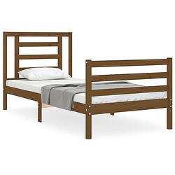 Foto van The living store houten bedframe - grenenhout - 205.5 x 105.5 x 100cm - honingbruin