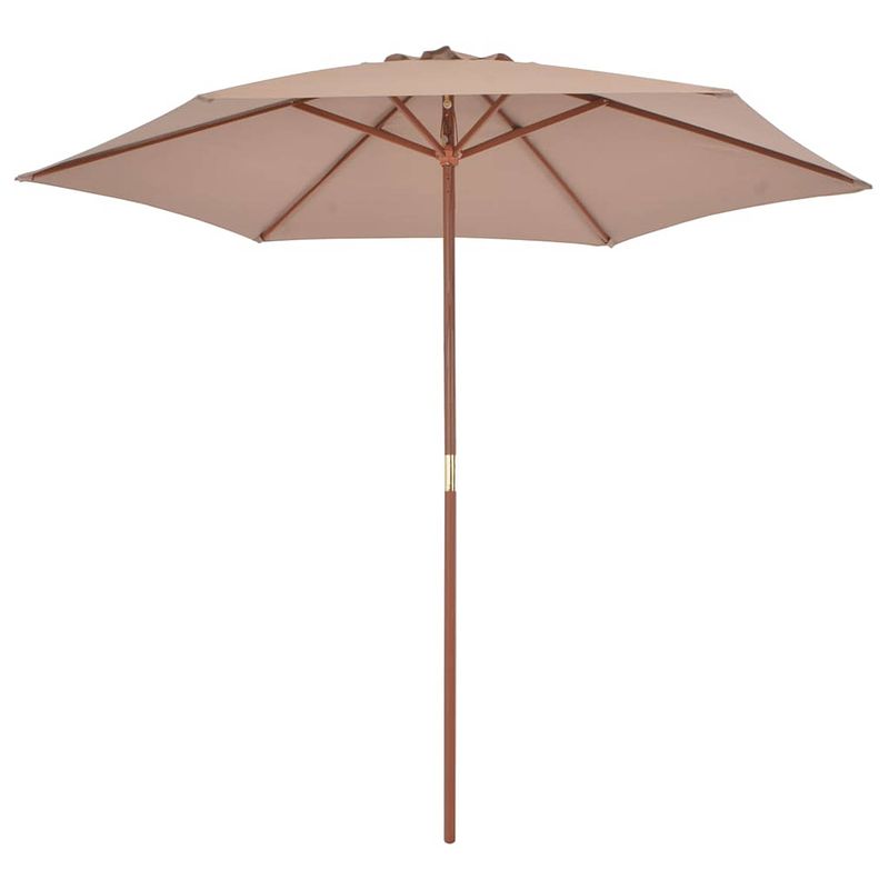 Foto van The living store parasol - houten - polyester - ø270 cm x 244 cm - taupe