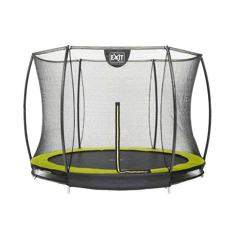 Foto van Exit silhouette verlaagde trampoline met veiligheidsnet rond - 244 cm - limegroen