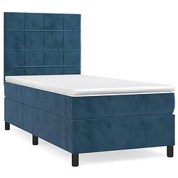 Foto van The living store boxspringbed - donkerblauw - 203 x 90 x 118/128 cm - zacht fluweel - praktisch hoofdbord -