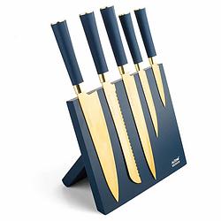 Foto van Altom design blauw magnetisch messenblok met 5 gouden messen