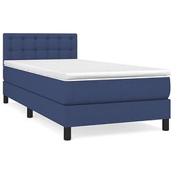 Foto van The living store boxspringbed - blauw - 193 x 90 x 78/88 cm - duurzaam - verstelbaar hoofdbord - pocketvering matras -