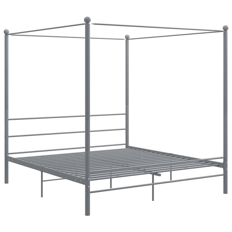 Foto van The living store bedframe - slim ontwerp met bovenframe - gepoedercoat metaal - grijs - 208x186x201 cm