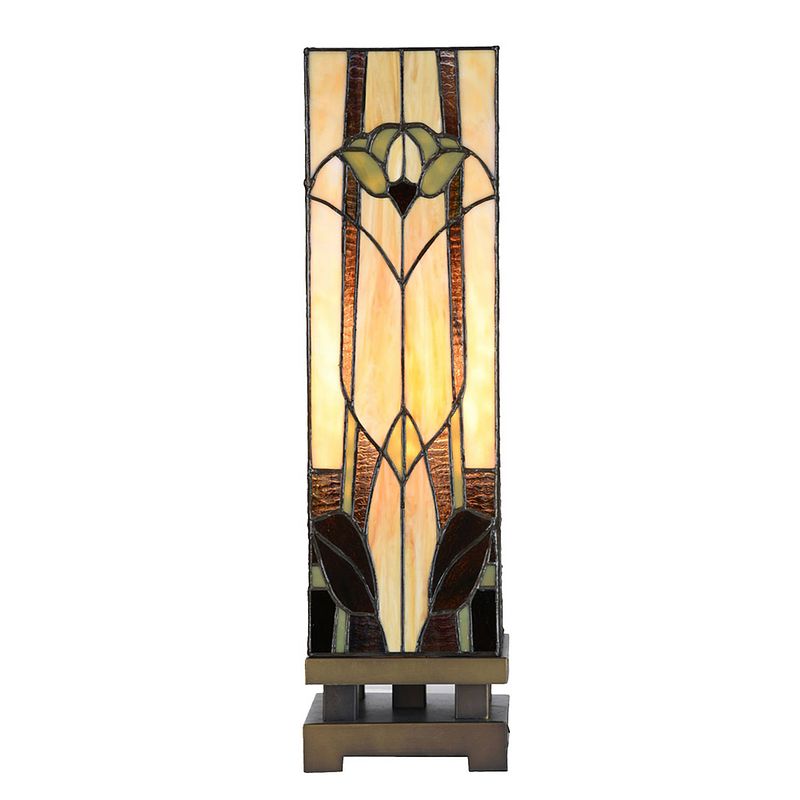 Foto van Lumilamp tiffany tafellamp 15x15x54 cm beige bruin glas tiffany bureaulamp beige tiffany bureaulamp