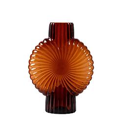 Foto van Ptmd zugar brown solid glass vase ribbed round m