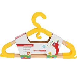 Foto van Storage solutions kledinghangers voor kinderen - 3x - kunststof/hout - geel - sterke kwaliteit - kledinghangers