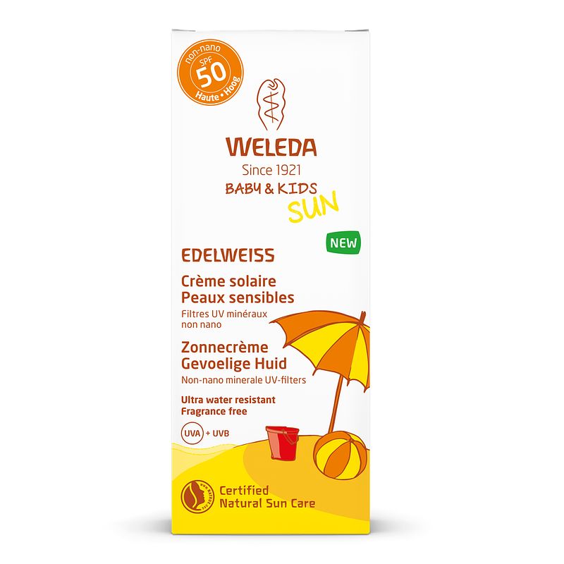 Foto van Weleda sun edelweiss sunscreen lotion sensitive spf50