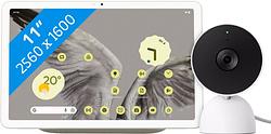 Foto van Google pixel tablet 128gb wifi creme en dock met speaker + nest cam indoor wired