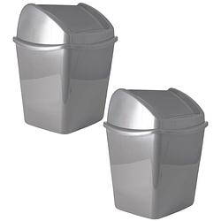 Foto van Set van 2x stuks grijze vuilnisbakken/afvalbakken met klepdeksel 1,1 liter - prullenbakken