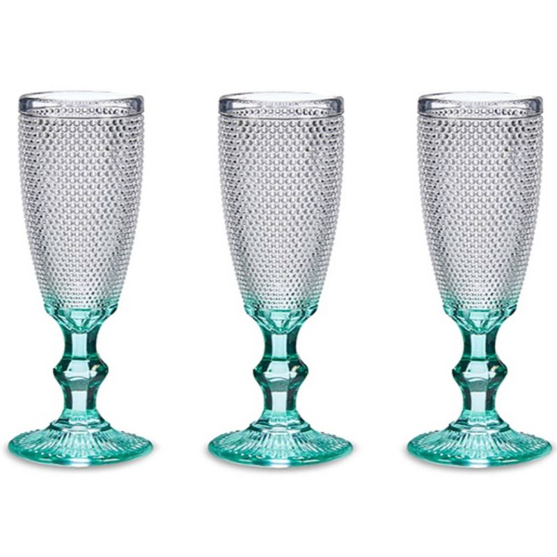 Foto van Luxe monaco serie champagneglazen set 6x stuks op turquoise blauwe voet 180 ml - champagneglazen