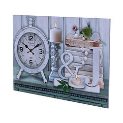 Foto van Xl canvas schilderij wandklok clock candles en books met klok - wand