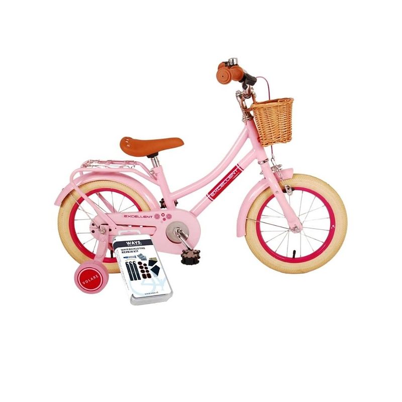 Foto van Volare kinderfiets excellent - 14 inch - roze - inclusief ways bandenplakset