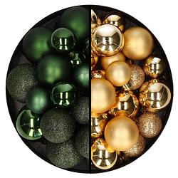 Foto van Decoris kerstballen 60x - mix donkergroen/goud - 4-5-6 cm - kunststof - kerstbal