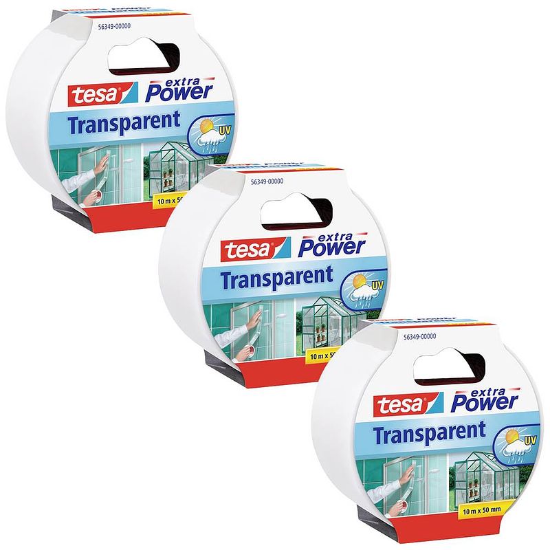 Foto van Tesa extra power 56349-00500-05 reparatietape transparant (l x b) 10 m x 50 mm 3 stuk(s)