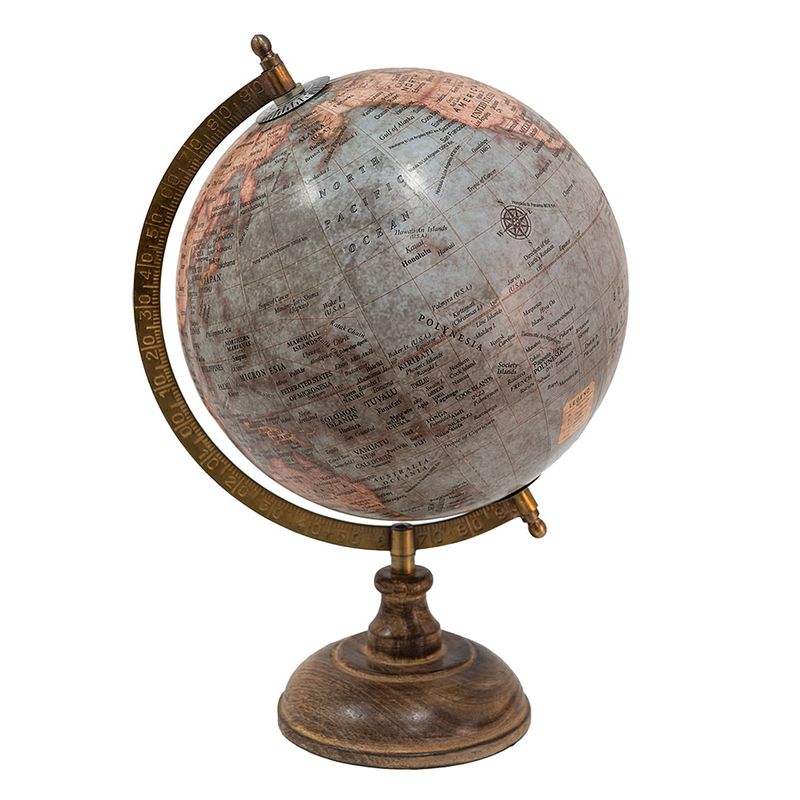 Foto van Clayre & eef wereldbol decoratie 22*22*37 cm blauw roze hout ijzer rond globe aardbol blauw globe aardbol