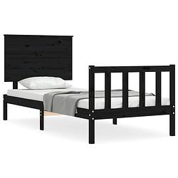 Foto van The living store massief grenen houten bedframe - 205.5 x 95.5 x 82.5 cm - zwart