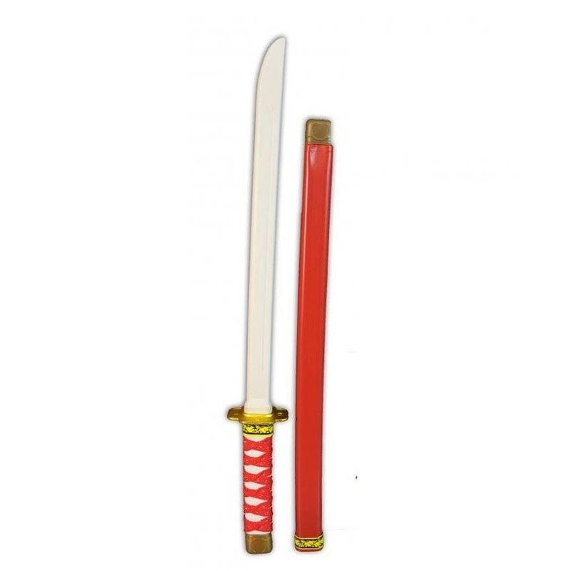 Foto van Plastic rood/goud ninja/ samurai zwaard 60 cm - verkleedattributen