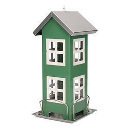 Foto van 1x stuks vogel voeder huisje voor vogelzaad groen metaal 27 cm - vogelvoederhuisjes