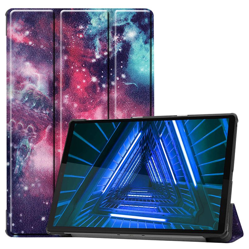 Foto van Basey lenovo m10 fhd plus (2e generatie) hoesje kunstleer hoes case cover - galaxy