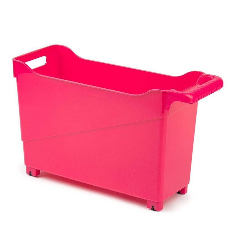 Foto van Kunststof trolley fuchsia roze op wieltjes l45 x b17 x h29 cm - opberg trolley