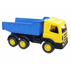 Foto van Gele speelgoed truck met laadklep - speelgoed vrachtwagens