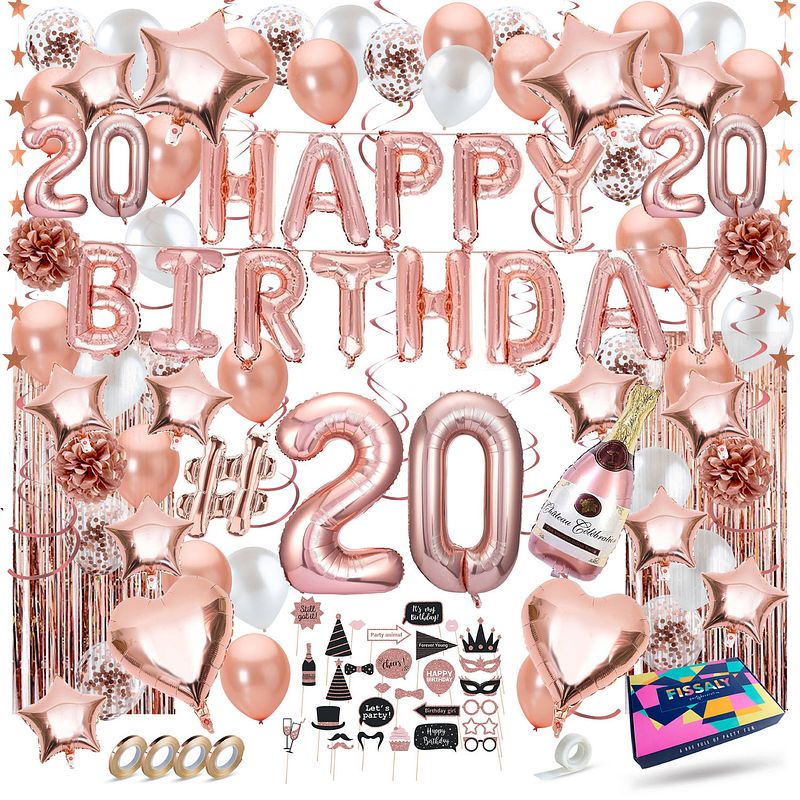 Foto van Fissaly® 20 jaar rose goud verjaardag decoratie versiering - feest - helium, latex & papieren confetti ballonnen