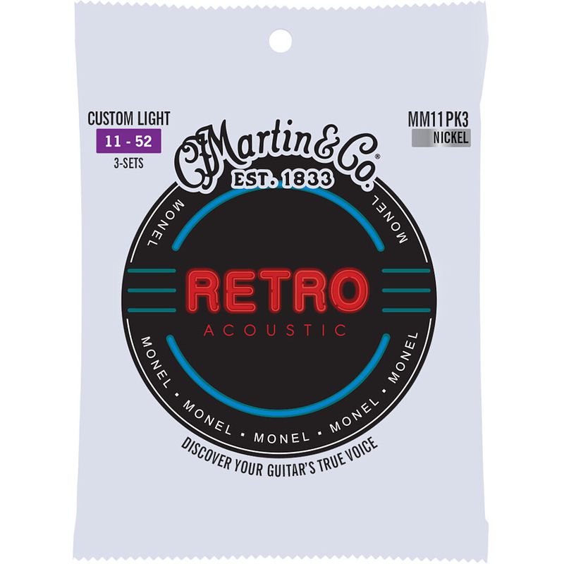 Foto van Martin strings mm11pk3 retro nickel 3-pack custom light 11-52 snarensets voor westerngitaar (3 sets)