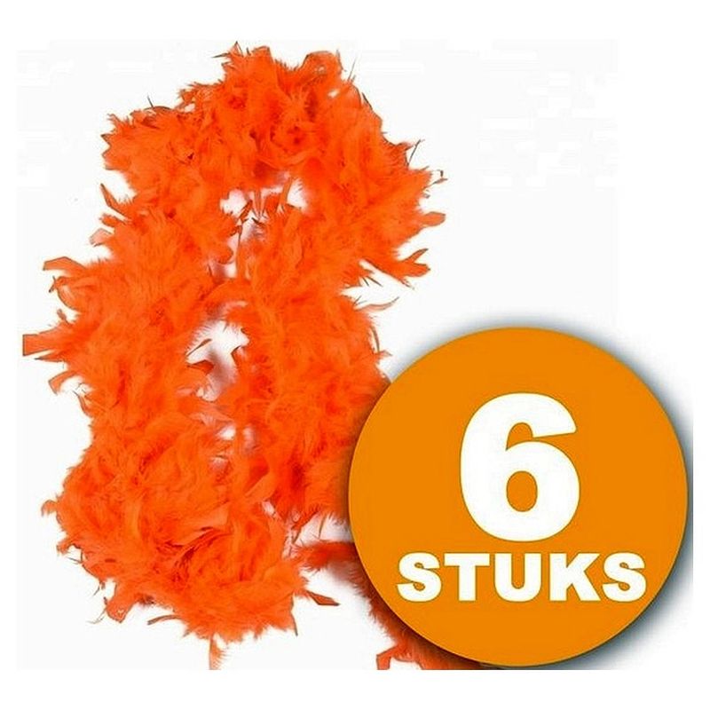 Foto van Oranje feestkleding 6 stuks oranje boa 180 cm feestkleding ek/wk voetbal oranje versiering versierpakket