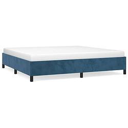 Foto van The living store bedframe donkerblauw 203x203x35cm - zacht fluweel - ondersteunende poten - multiplex lattenbodem