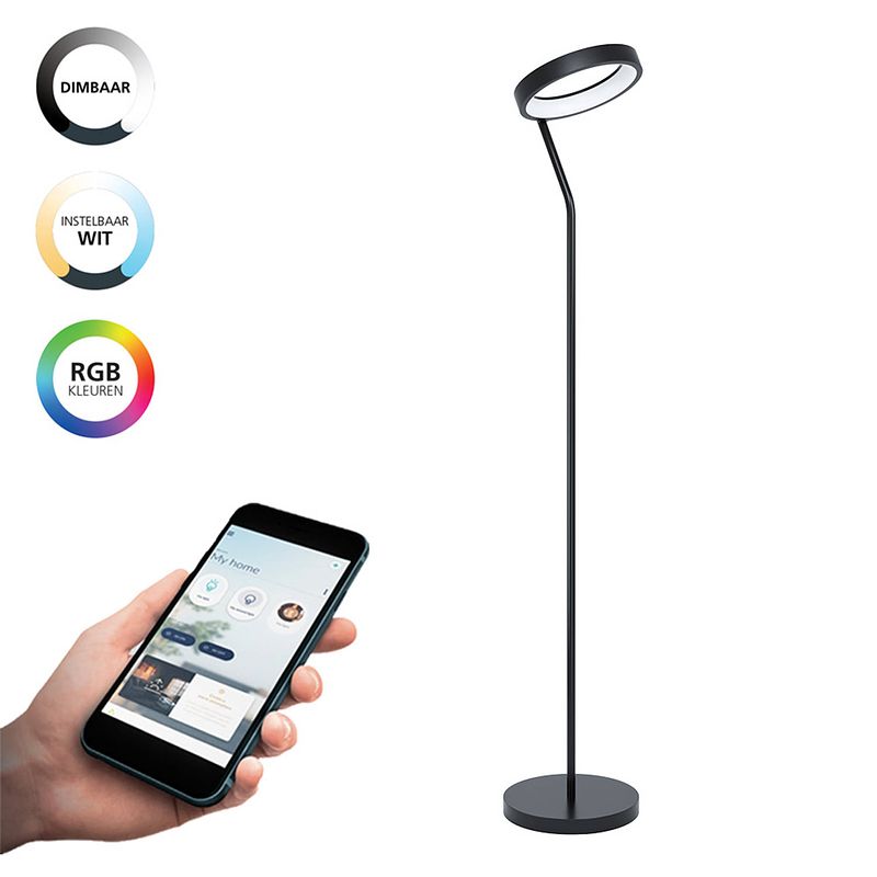 Foto van Eglo connect.z marghera-z smart vloerlamp - 169 cm - zwart/wit