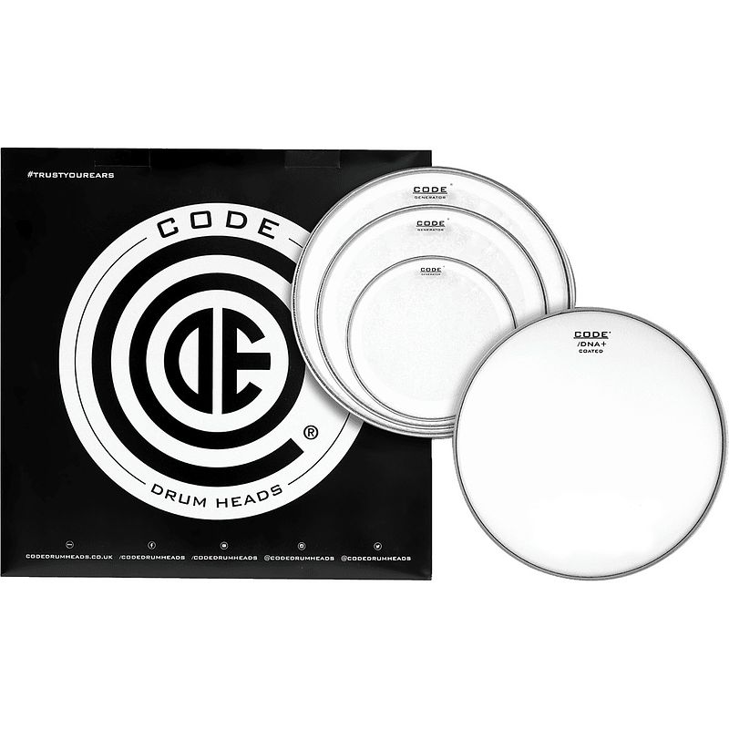 Foto van Code drum heads tpgenclrf generator fusion pack 10-12-14 inch clear tomvellen + 14 inch coated snaredrumvel