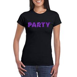 Foto van Toppers zwart party t-shirt met paarse glitters dames l - feestshirts