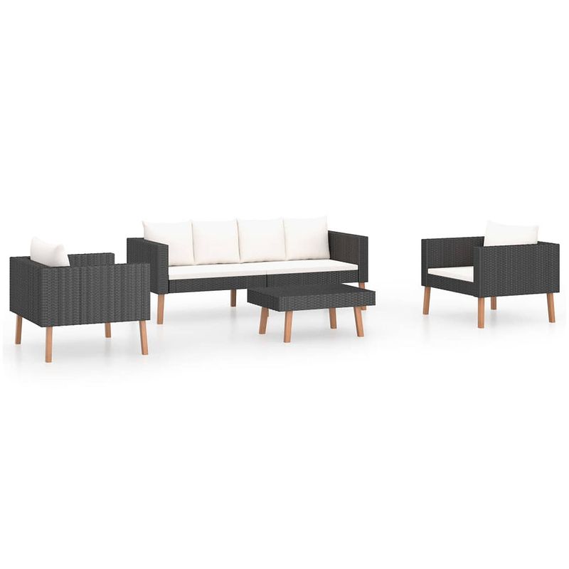 Foto van Vidaxl 4-delige loungeset met kussens poly rattan zwart