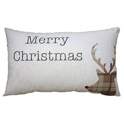 Foto van Clayre & eef kussenhoes 30x50 cm beige bruin polyester hert merry christmas sierkussenhoes beige sierkussenhoes