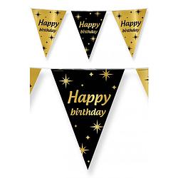 Foto van 3x stuks leeftijd verjaardag feest vlaggetjes happy birthday thema geworden zwart/goud 10 meter - vlaggenlijnen