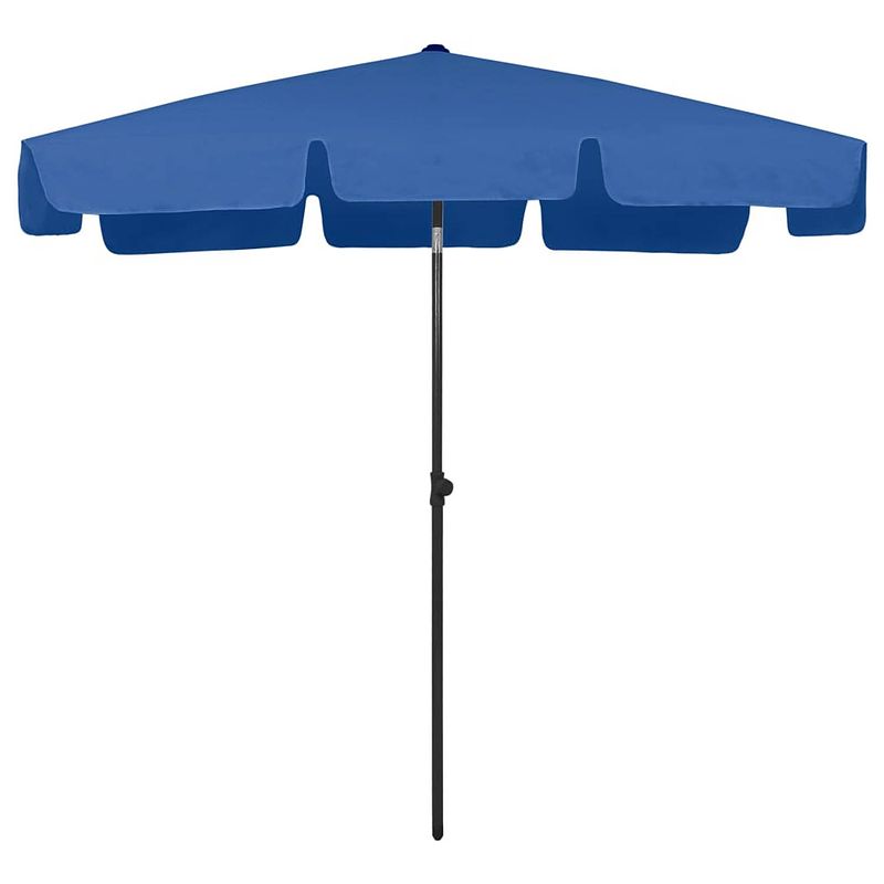 Foto van The living store strandparasol - azuurblauw - polyester - 180-245 cm - weer- en uv-bestendig - kantelend - 200x125 cm