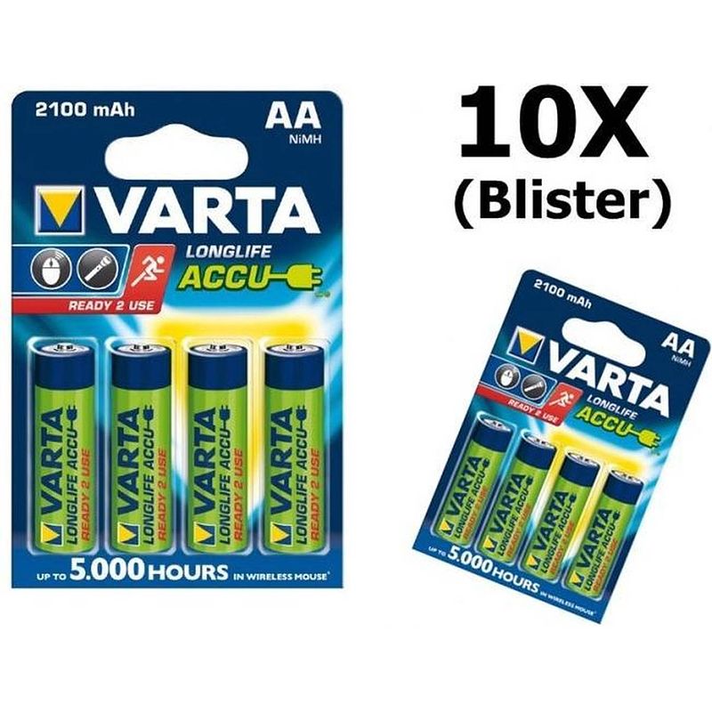 Foto van 40 stuks (10 blisters a 4stk) - varta oplaadbare battery aa 2100mah 56706