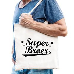 Foto van Super broer katoenen cadeau tasje wit voor heren - feest boodschappentassen