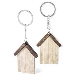 Foto van Set van 4x stuks sleutelhanger met huisje - hout - 5x6 cm - sleutelhangers