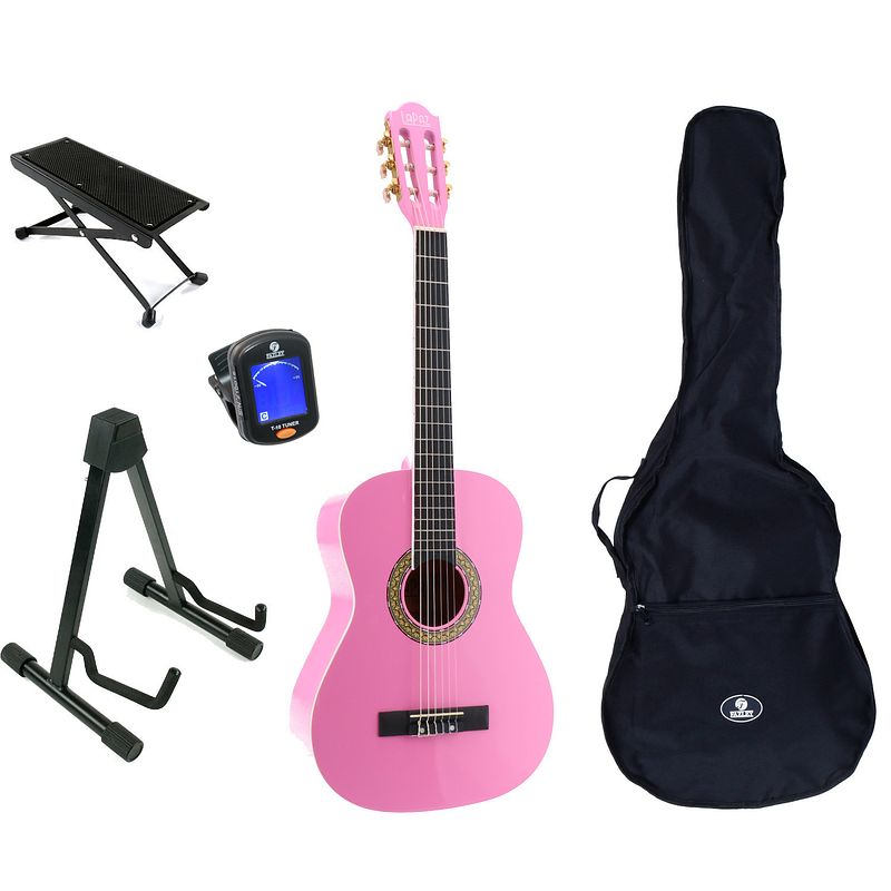 Foto van Lapaz 002 pi klassieke gitaar 3/4-formaat roze + accessoires