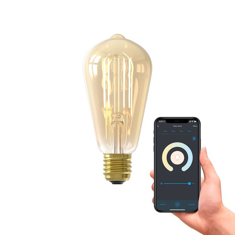 Foto van Calex smart led filament goud rustieklamp st64 e27 220-240v 7w 806lm 1800-3000k