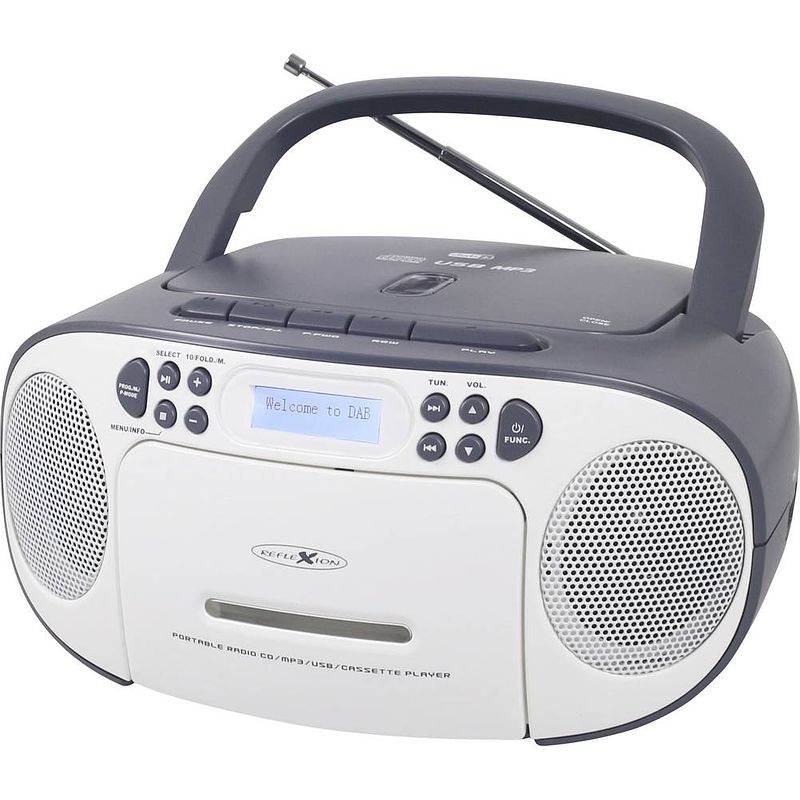 Foto van Reflexion reflexion radio/cd-speler dab+, dab, vhf (fm) aux, cd, dab+, cassette, fm, usb wit, grijs