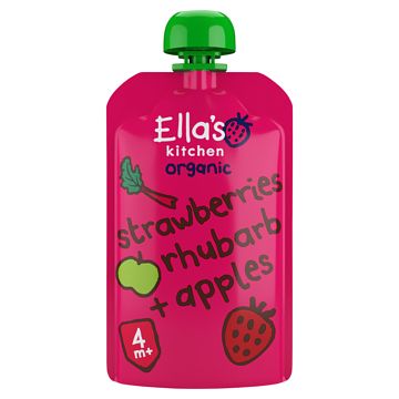 Foto van Ella's kitchen aardbeien, rabarber + appels 4+ bio 120g bij jumbo