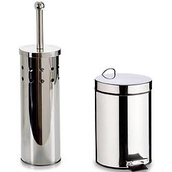 Foto van Toiletborstel houder zilver rvs 38 cm met pedaalemmer 3 liter - badkameraccessoireset