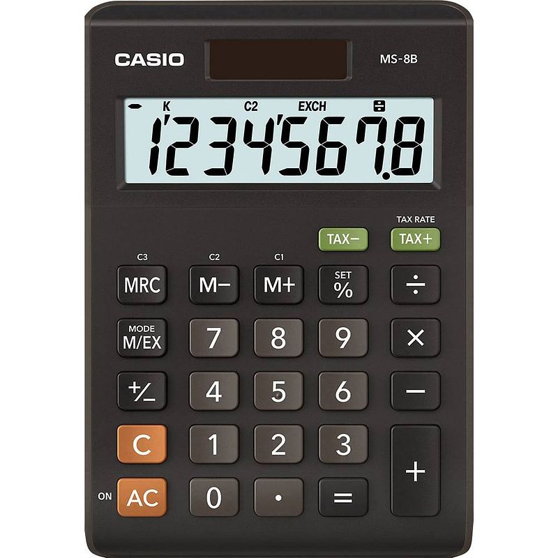 Foto van Casio ms-8b bureaurekenmachine werkt op zonne-energie, werkt op batterijen zwart aantal displayposities: 8