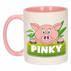 Foto van 1x pinky beker / mok - roze met wit - 300 ml keramiek - varkens bekers