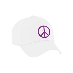 Foto van Paars peace teken verkleed pet/cap wit volwassenen - verkleedhoofddeksels